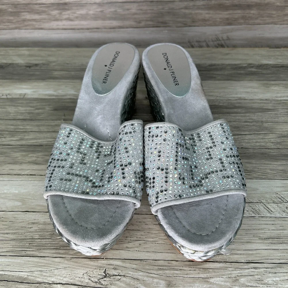 Donald J Pliner Frida SP Rhinestone Espadrille Wedge Slide Sandals 8M
